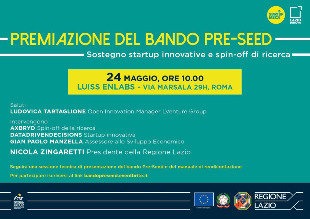 Bando Pre Seed, incontro a Roma giovedì 24 maggio 2018