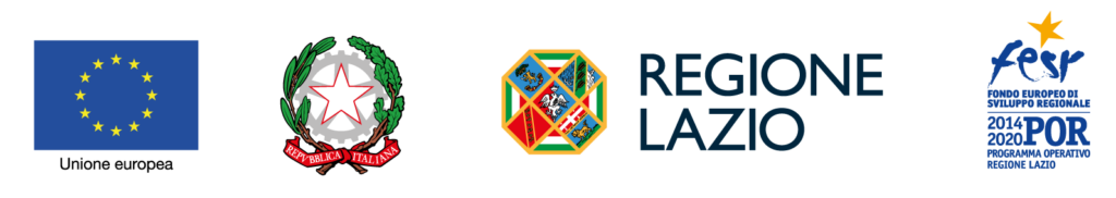 Loghi: Unione Europea, Repubblica Italiana, Regione Lazio, POR FESR 2014-2020