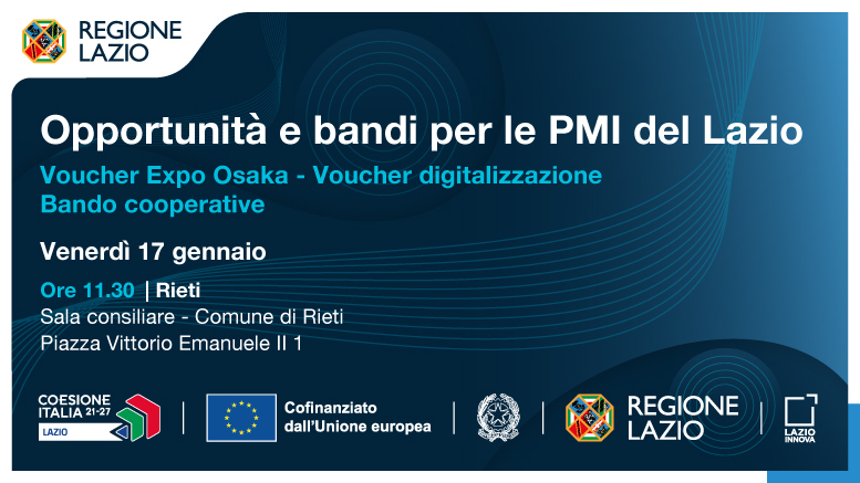 La Regione presenta i bandi per le Pmi (Rieti, 17 gennaio): dettagli nell'articolo