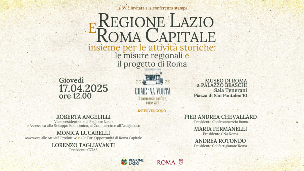 Conferenza di presentazione delle misure regionali e del progetto di Roma, giovedì 17 aprile alle ore 12:00 presso il Museo di Roma a Palazzo Braschi