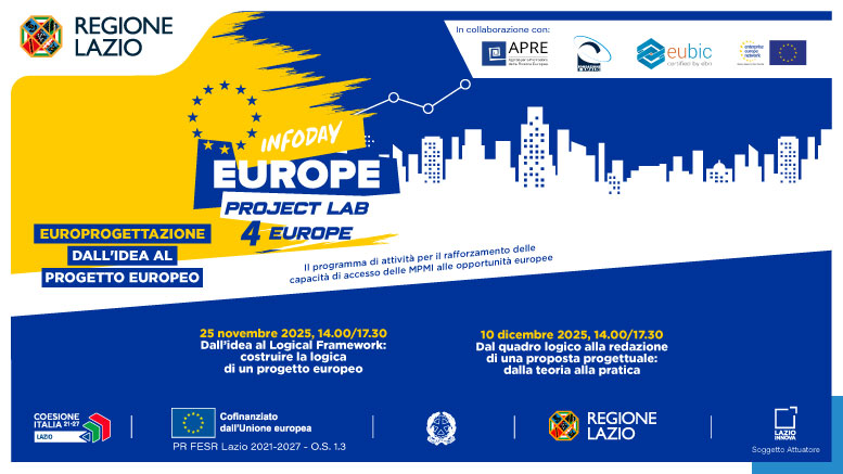 Locandina Programma Infoday Europe & Project Lab for Europe. Nell'articolo info sugli incontri di europrogettazione