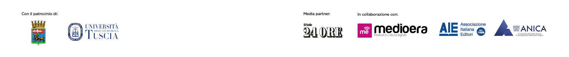 Loghi: Ministero della Cultura, Comune di Viterbo - Media partner: Sole 24Ore - In Collaborazione con: Medioera, AIE, ANICA