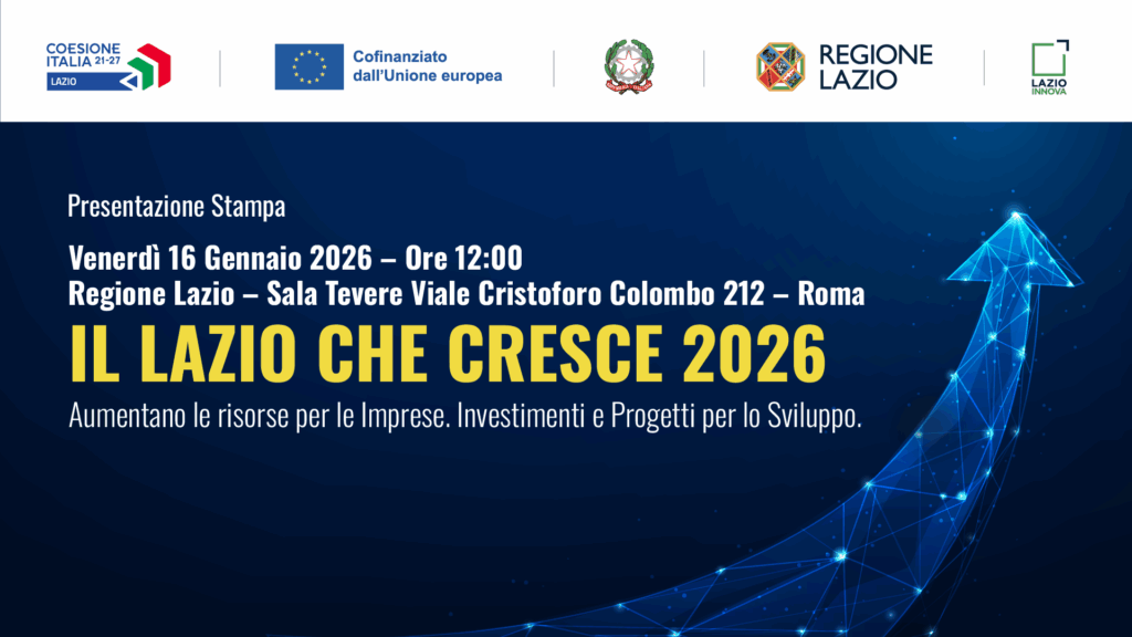 Venerdì 16 gennaio 2026, alle ore 12.00, presso la Sala Tevere, via Cristoforo Colombo, 212 della Regione Lazio