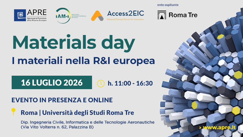 Materials day - i materiali nella R&I europea, il 16 luglio evento in presenza a Roma e online. Dettagli nell'articolo