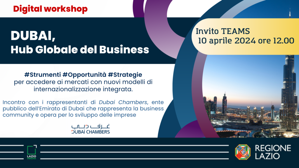Save The Date - Digital workshop "DUBAI, Hub Globale del business" Info nella pagina