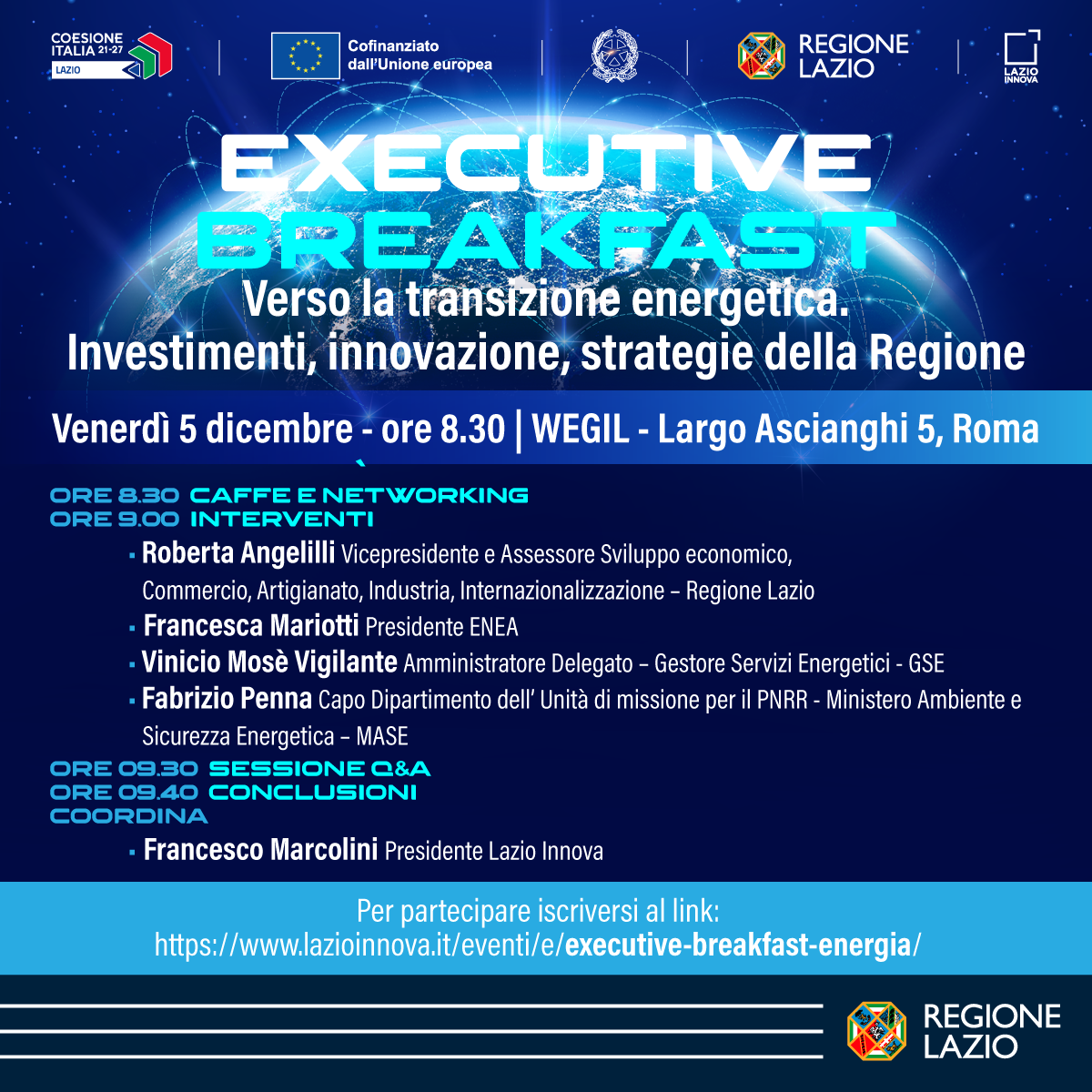 Executive Breaksfast - Verso la transizione energetica. Investimenti, innovazione, strategie della Regione - descrizione nel testo