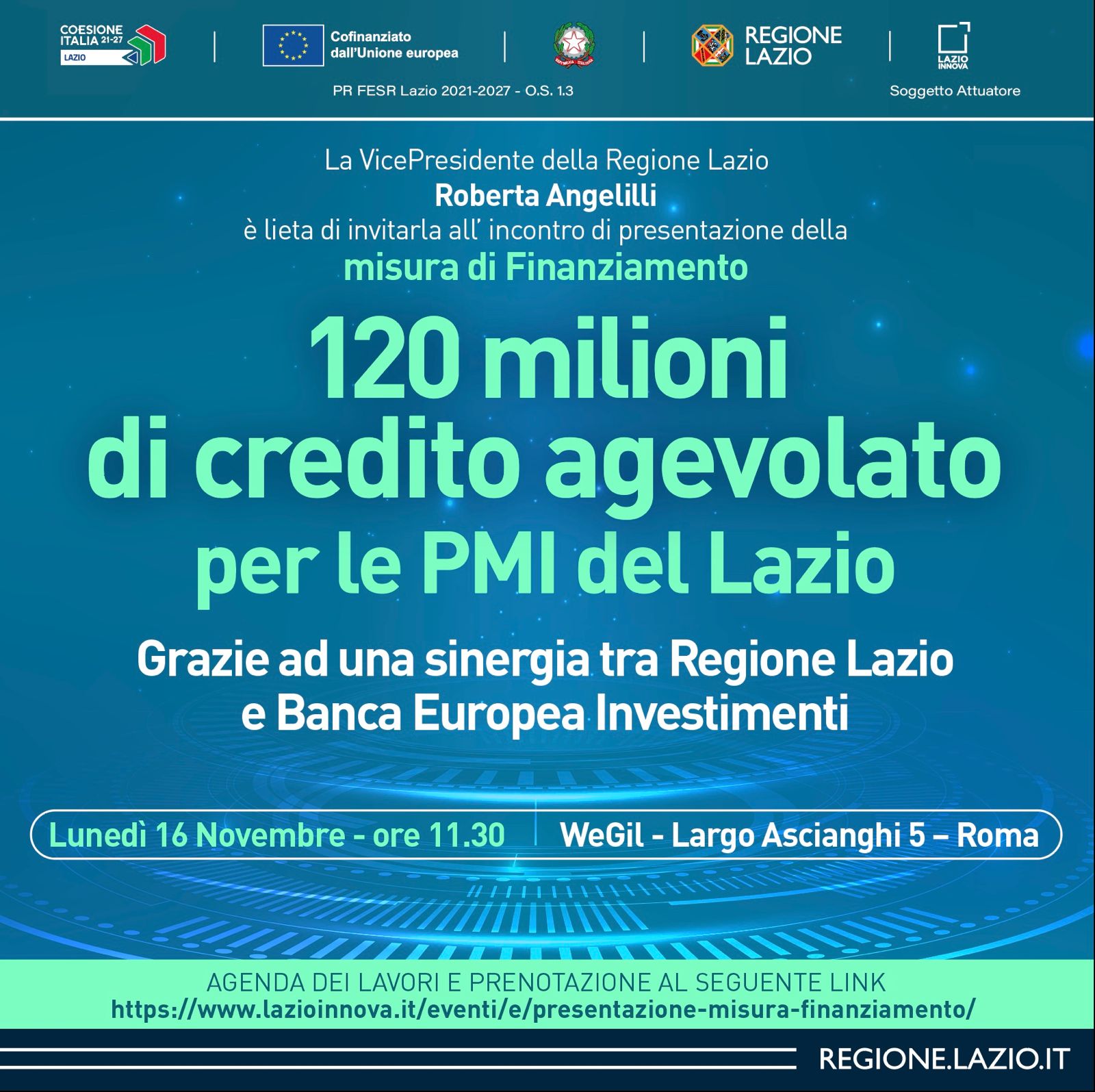 Presentazione Misura di finanziamento 120 milioni di credito agevolato per le PMI del Lazio - info nella descrizione della pagina