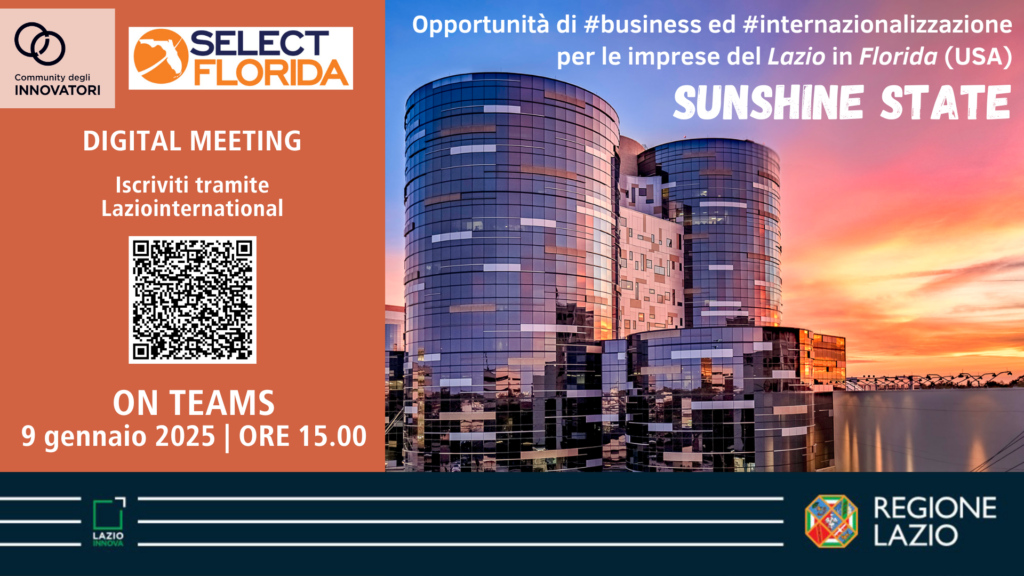 Digital meeting aopportunità in Florida - 9 gennaio 2025, ore 15.00 - Info nella pagina