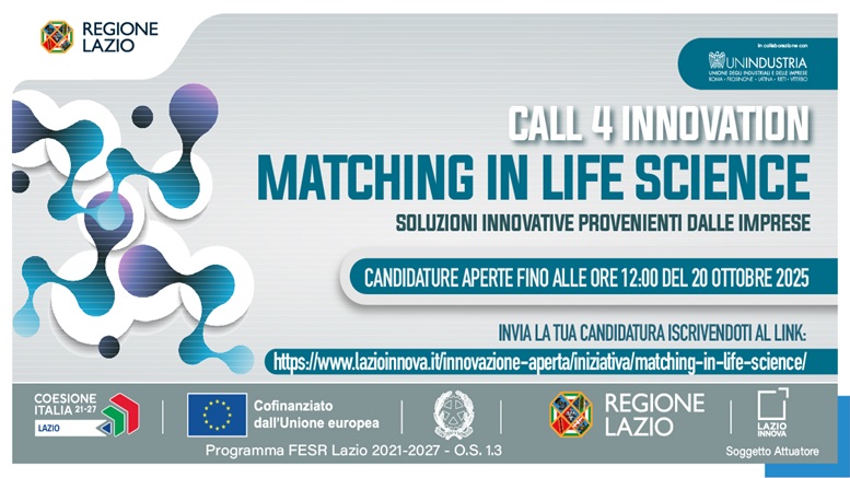 Call 4 Innovation Matching in Life Science. Candidature aperte fino alle ore 12.00 del 20 ottobre. Informazioni e link per candidarsi nella pagina